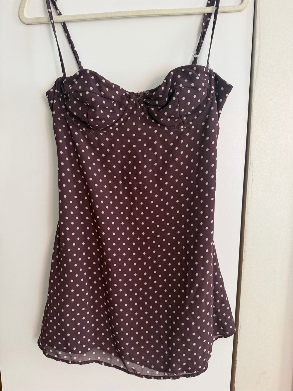 White Fox Boutique Brown Polka Dot Spaghetti Strap Bustier Camisole